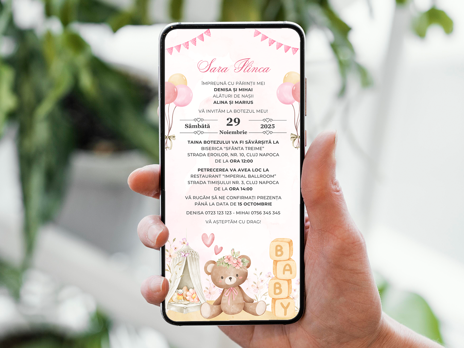 Invitatie Botez Baby Girl Room, Format Digital-BalloonEvents.ro