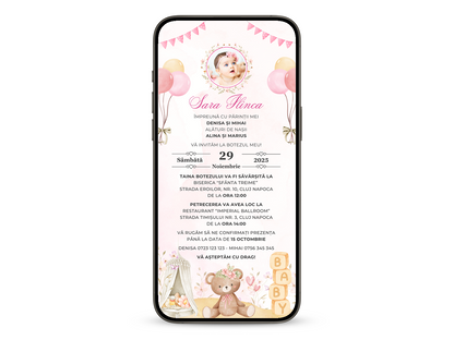 Invitatie Botez Baby Girl Room, Format Digital-BalloonEvents.ro