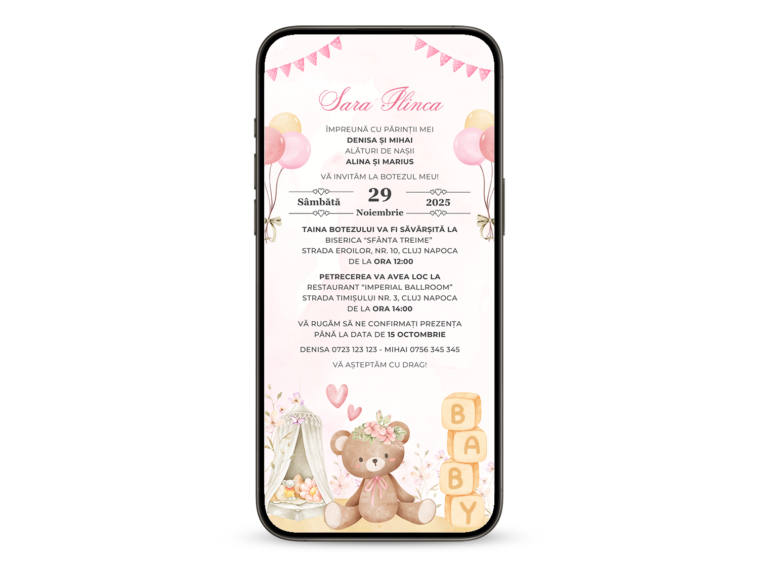 Invitatie Botez Baby Girl Room, Format Digital-BalloonEvents.ro