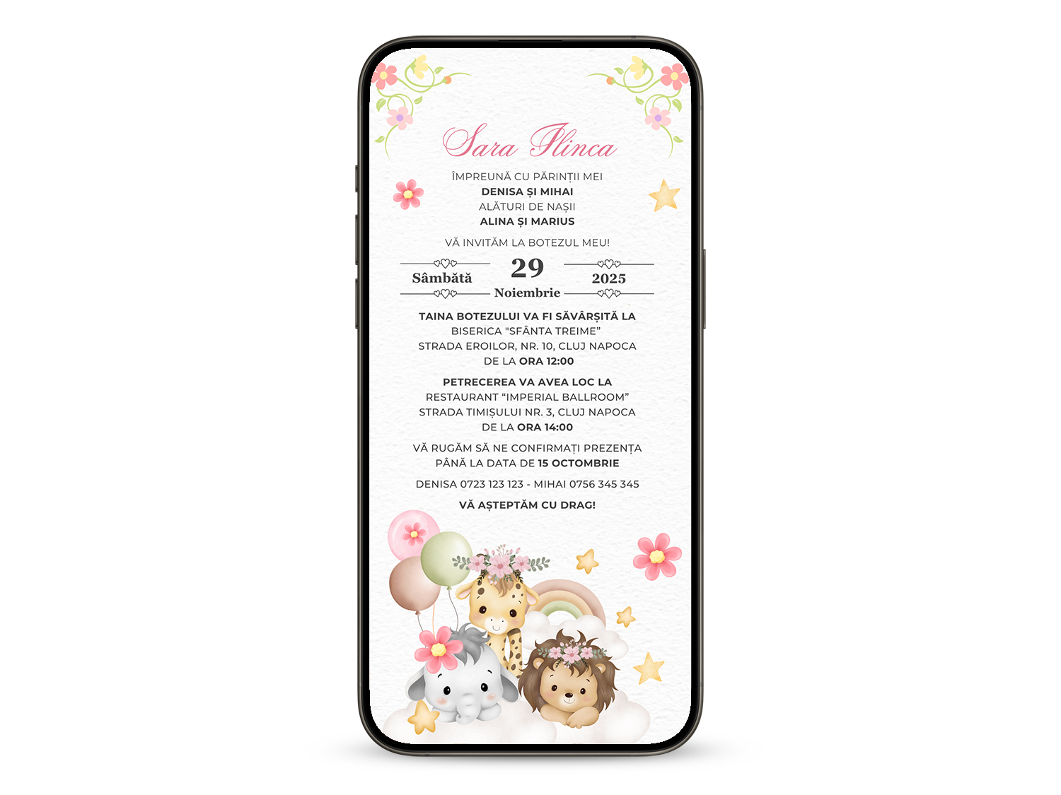 Invitatie Botez Baby Girl Safari, Format Digital-BalloonEvents.ro