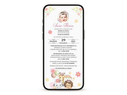 Invitatie Botez Baby Girl Safari, Format Digital-BalloonEvents.ro