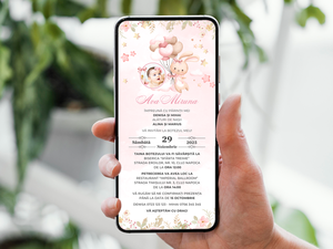 Invitatie Botez Balloon Hearts, Format Digital-BalloonEvents.ro