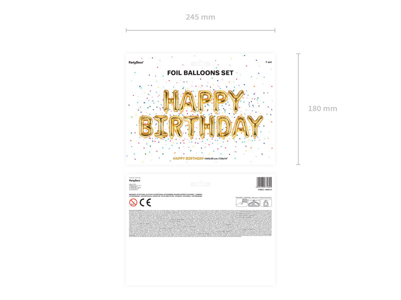 Balon Din Folie Happy Birthday, 340X35Cm, Auriu