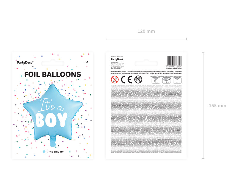 Balon Din Folie Stea - It's A Boy, 48Cm, Albastru Deschis