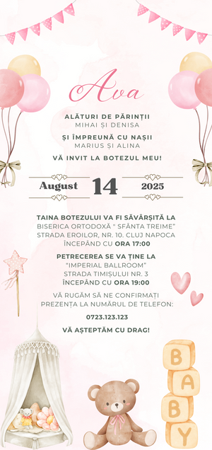 Invitatie Botez, Digitala, Baby Girl Room