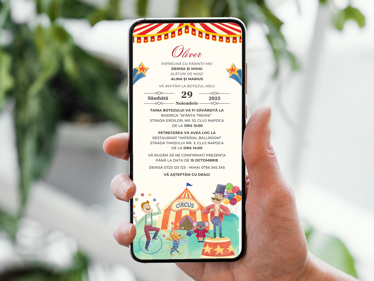 Invitatie Botez Circus, Format Digital-BalloonEvents.ro