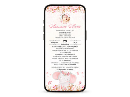 Invitatie Botez Cute Baby, Format Digital