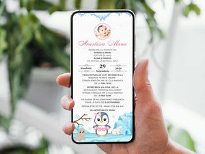 Invitatie Botez Cute Penguin, Format Digital
