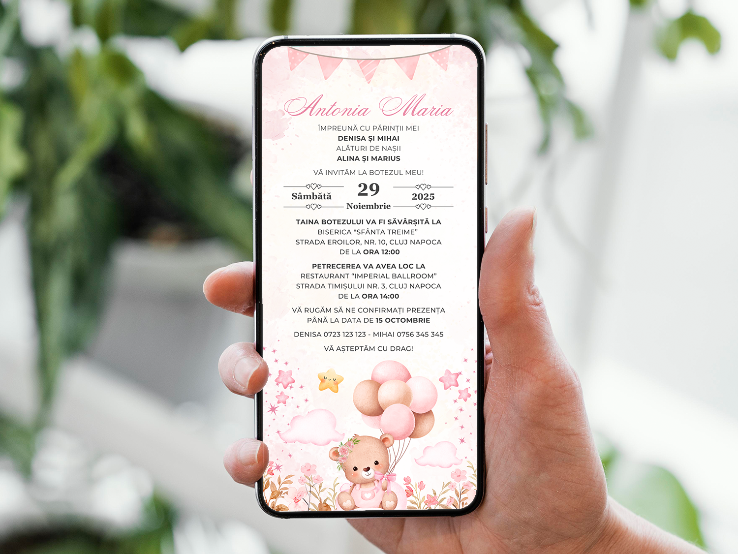 Invitatie Botez Cute Bear, Format Digital-BalloonEvents.ro