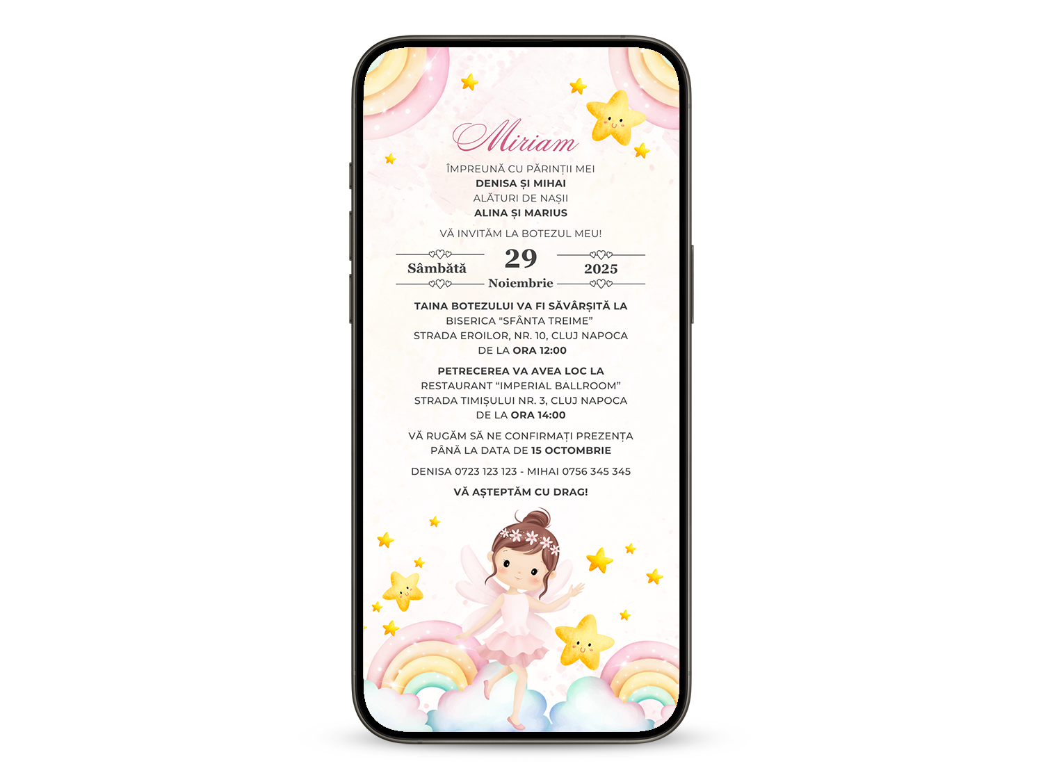 Invitatie Botez Fairy Princess, Format Digital-BalloonEvents.ro