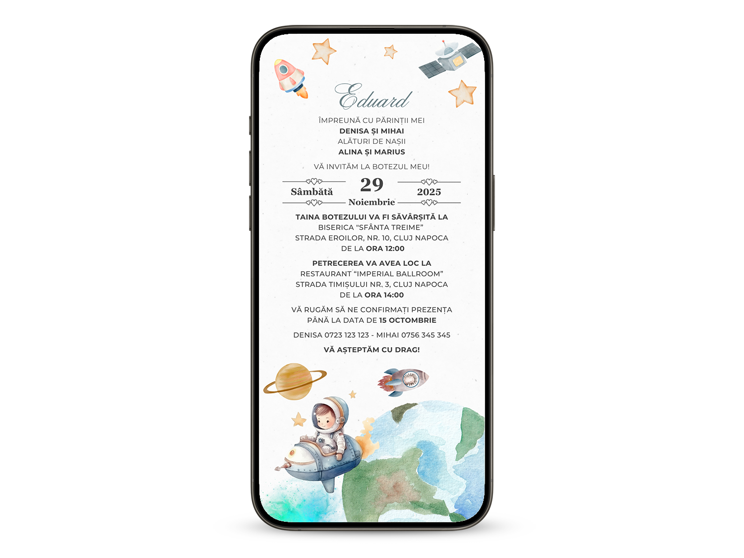 Invitatie Botez Galaxie, Format Digital-BalloonEvents.ro