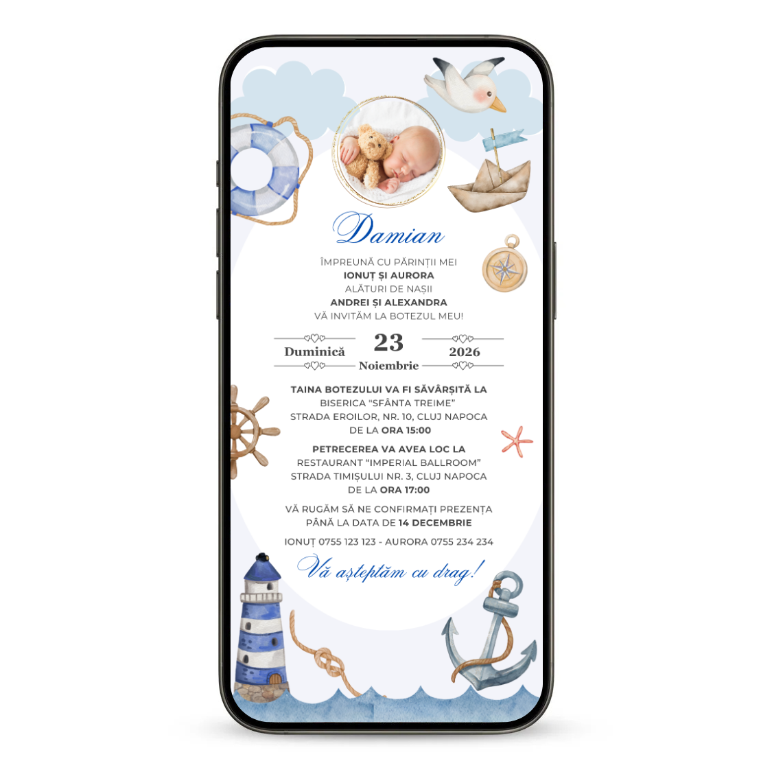 IInvitatie Botez Animata GIF, Marinarul Curajos-BalloonEvents.ro