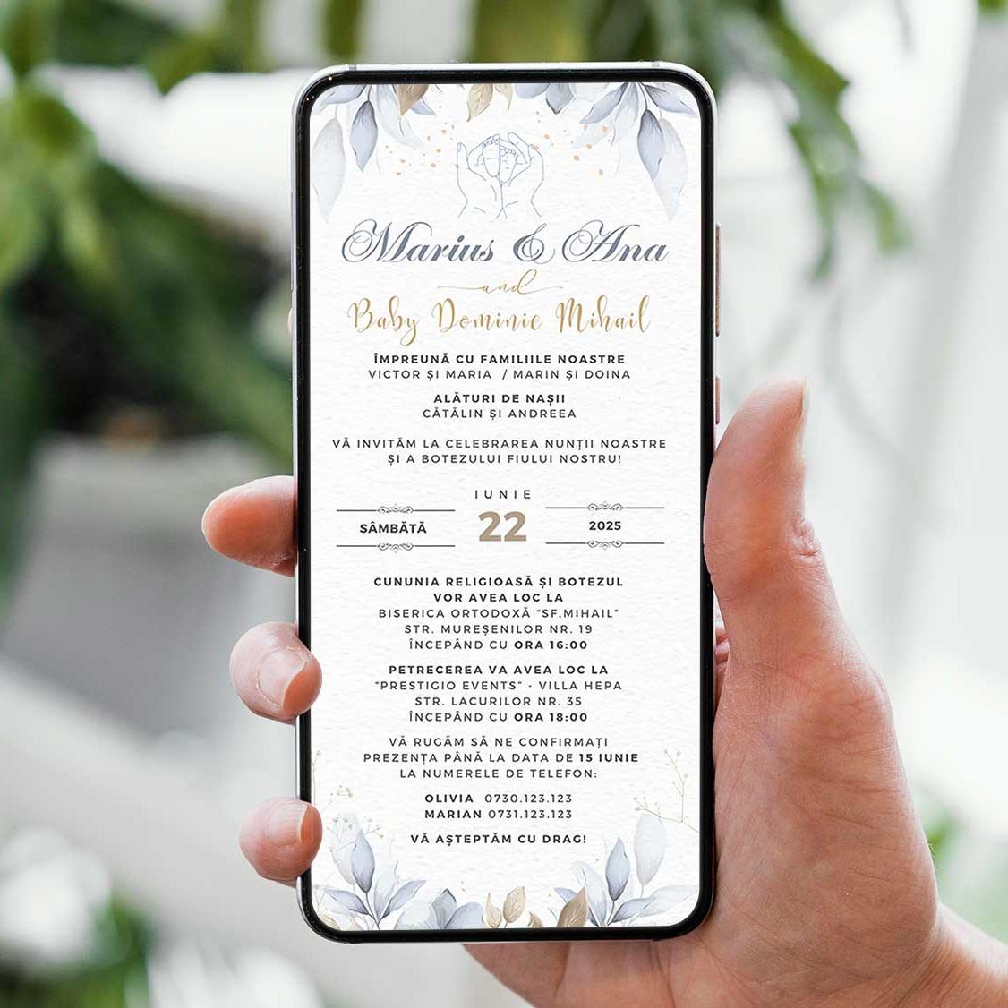 Invitatie 2 In 1 Nunta-Botez Blue, Format Digitala