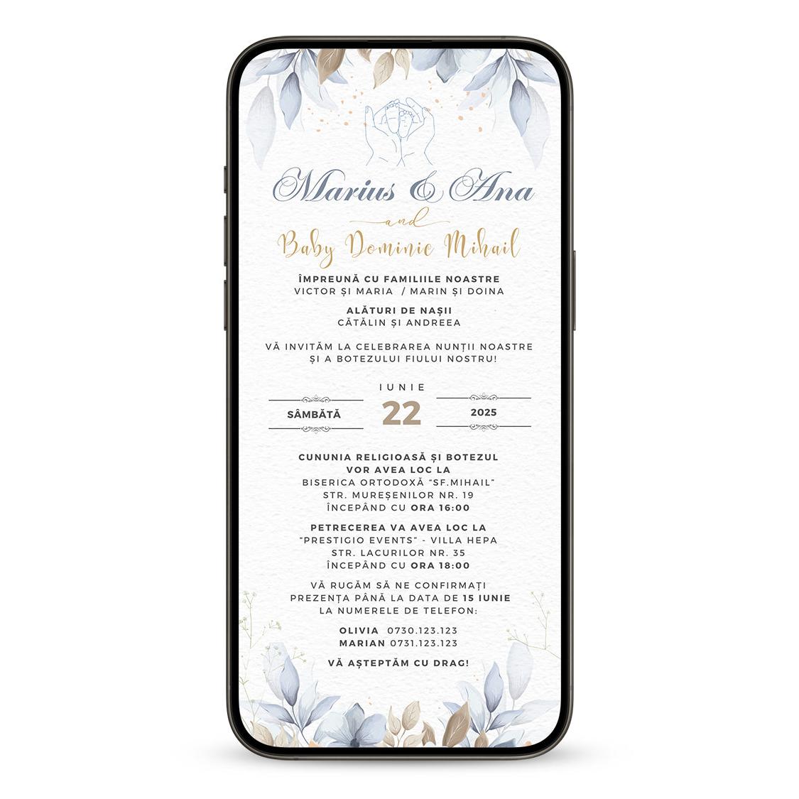 Invitatie 2 In 1 Nunta-Botez Blue, Format Digitala