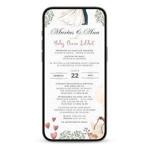 Invitatie 2 In 1 Nunta-Botez Hearts, Format Digitala