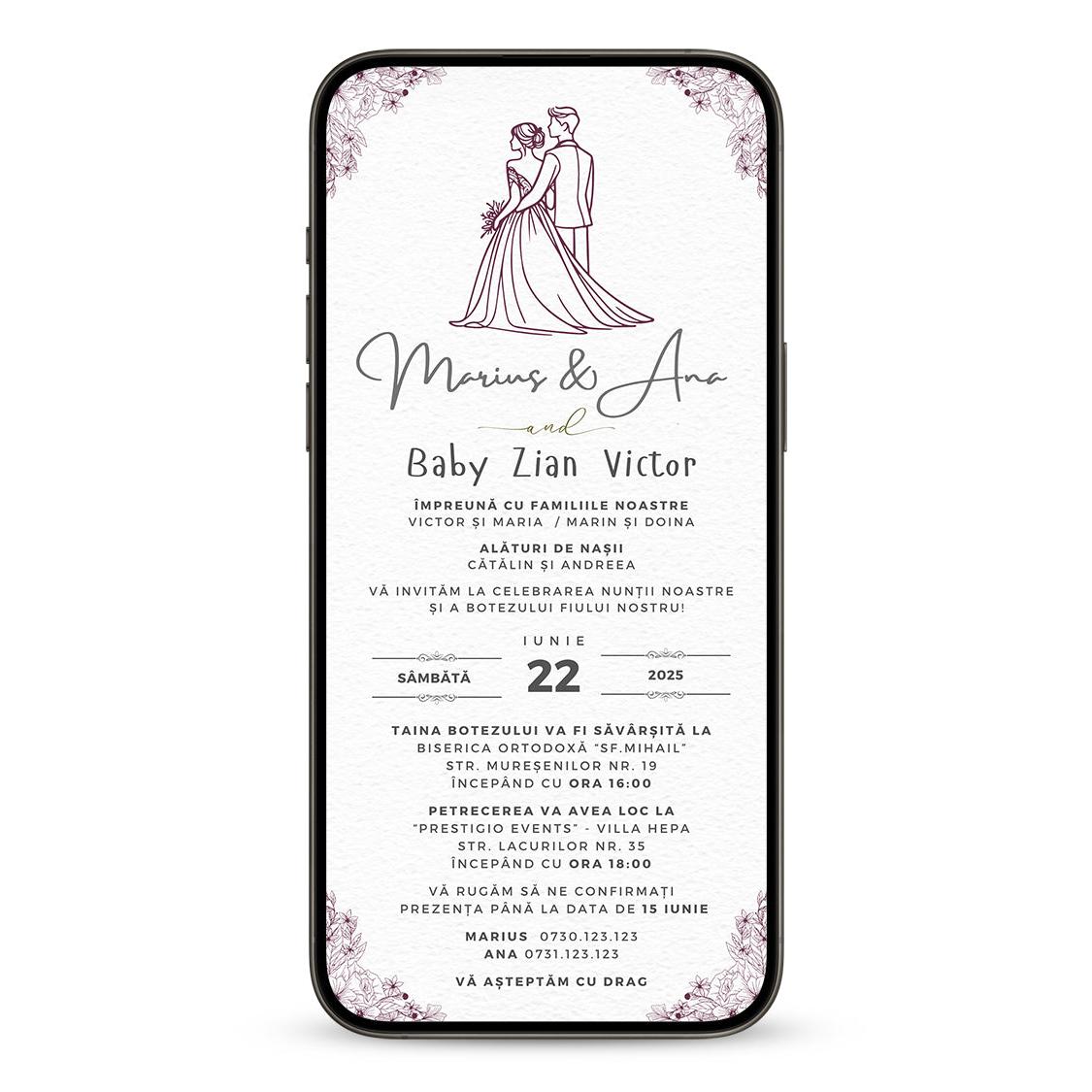 Invitatie 2 In 1 Nunta-Botez Retro 1960, Format Digitala