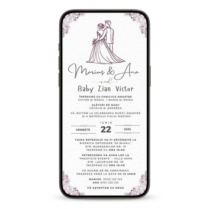 Invitatie 2 In 1 Nunta-Botez Retro 1960, Format Digitala