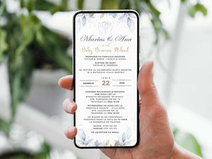 Invitatie 2 in 1 Nunta-Botez Blue, Format Digitala