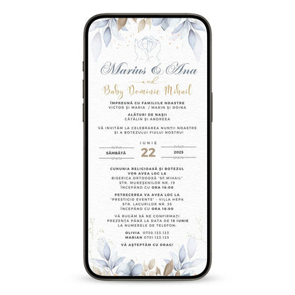 Invitatie 2 in 1 Nunta-Botez Blue, Format Digitala-BalloonEvents.ro