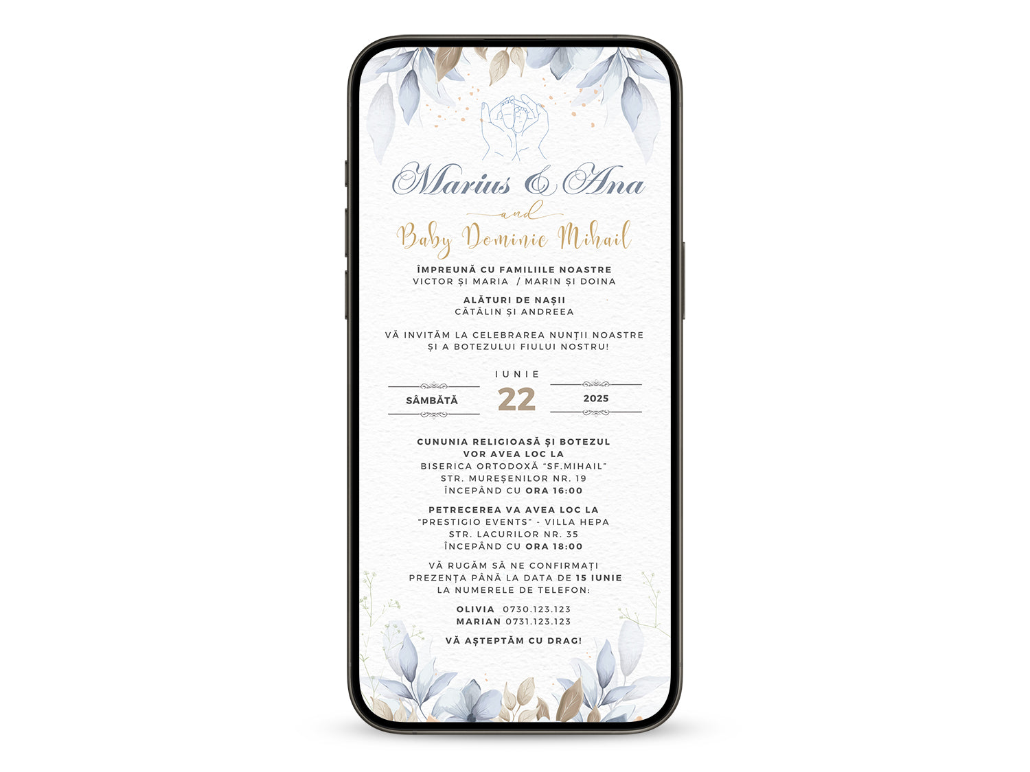 Invitatie 2 in 1 Nunta-Botez Blue, Format Digitala