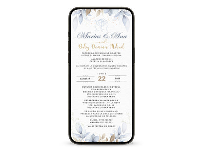 Invitatie 2 in 1 Nunta-Botez Blue, Format Digitala