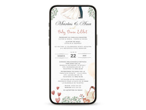 Invitatie 2 in 1 Nunta-Botez Hearts, Format Digitala