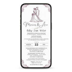 Invitatie 2 in 1 Nunta-Botez Retro 1960, Format Digitala-BalloonEvents.ro