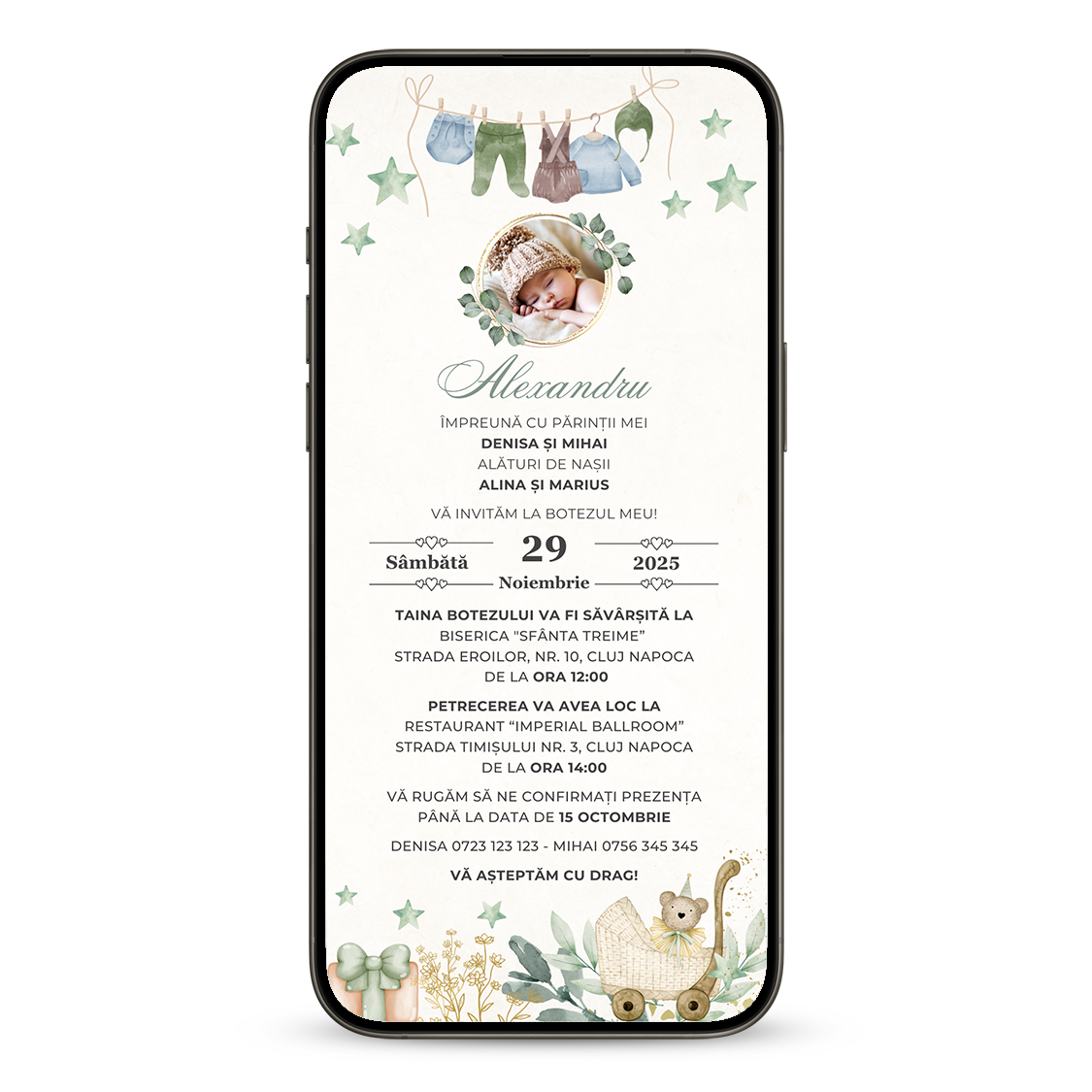 Invitatie Botez Alex, Format Digital-BalloonEvents.ro