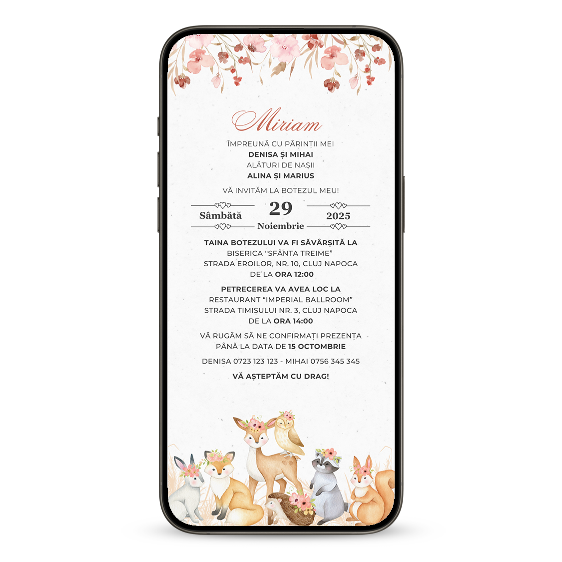 Invitatie Botez Animalute de Padure, Format Digital-BalloonEvents.ro