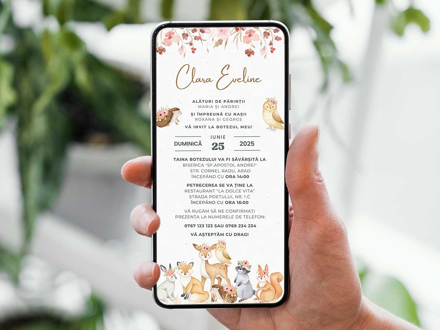 Invitatie Botez Animalute de Padure, Format Digital