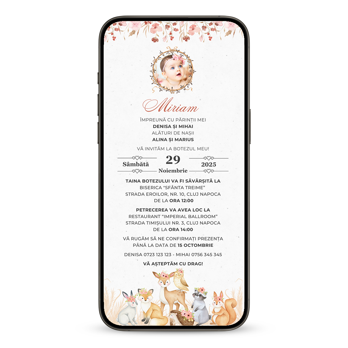 Invitatie Botez Animalute de Padure, Format Digital-BalloonEvents.ro