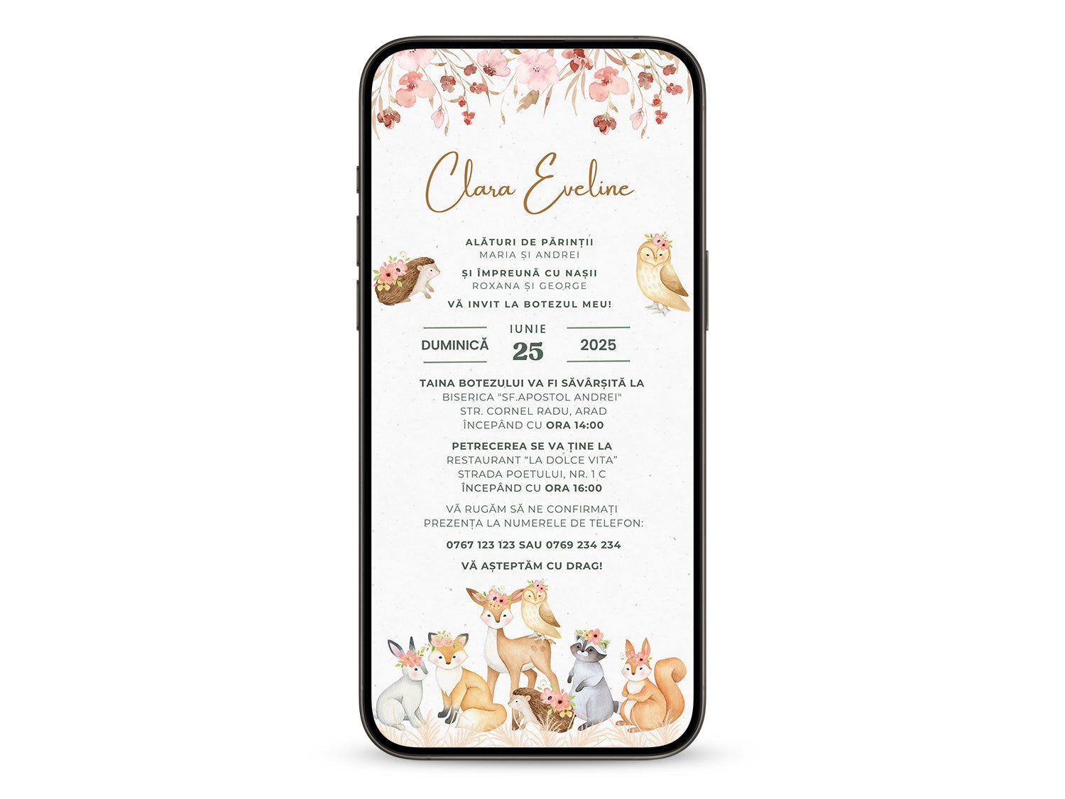 Invitatie Botez Animalute de Padure, Format Digital