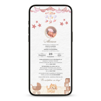 Invitatie Botez Animata GIF, Baby Room-BalloonEvents.ro