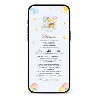 Invitatie Botez Animata GIF, Balloon Friends-BalloonEvents.ro