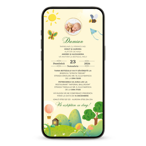 Invitatie Botez Animata GIF, Beautiful Life-BalloonEvents.ro