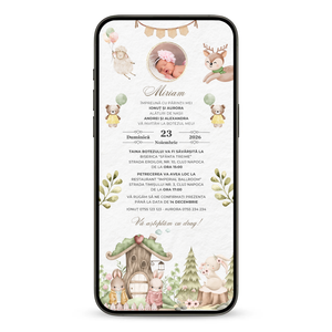 Invitatie Botez Animata GIF, Forest Friends-BalloonEvents.ro