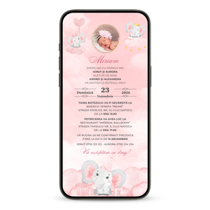 Invitatie Botez Animata GIF, My Baby Elephant-BalloonEvents.ro