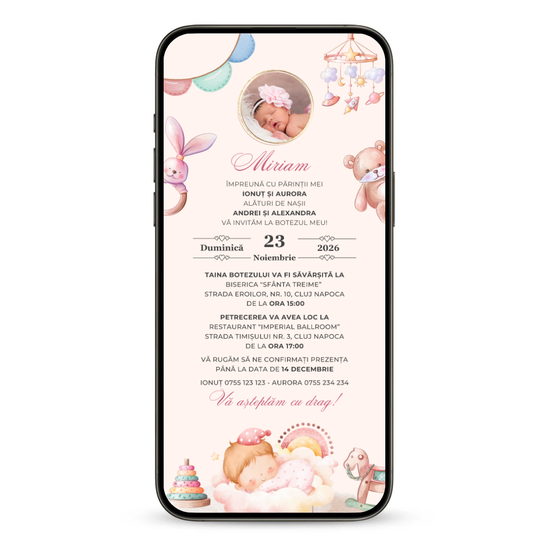 Invitatie Botez Animata GIF, Sweet Dreams-BalloonEvents.ro