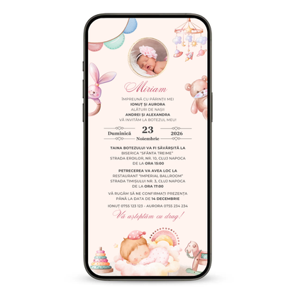 Invitatie Botez Animata GIF, Sweet Dreams-BalloonEvents.ro