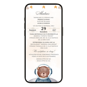 Invitatie Botez Astro Bear, Format Digital-BalloonEvents.ro