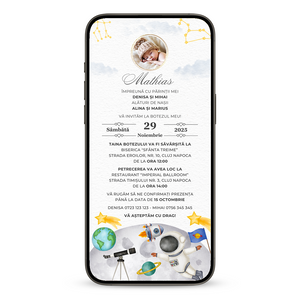 Invitatie Botez Astronaut, Format Digital-BalloonEvents.ro