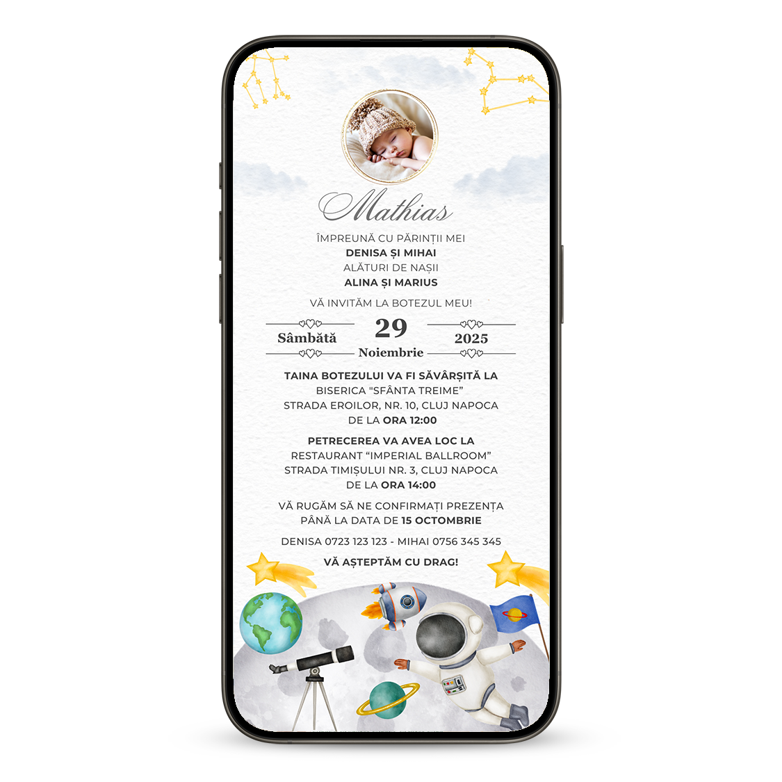 Invitatie Botez Astronaut, Format Digital-BalloonEvents.ro