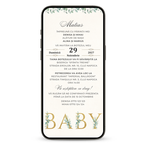 Invitatie Botez BABY, Format Digital-BalloonEvents.ro