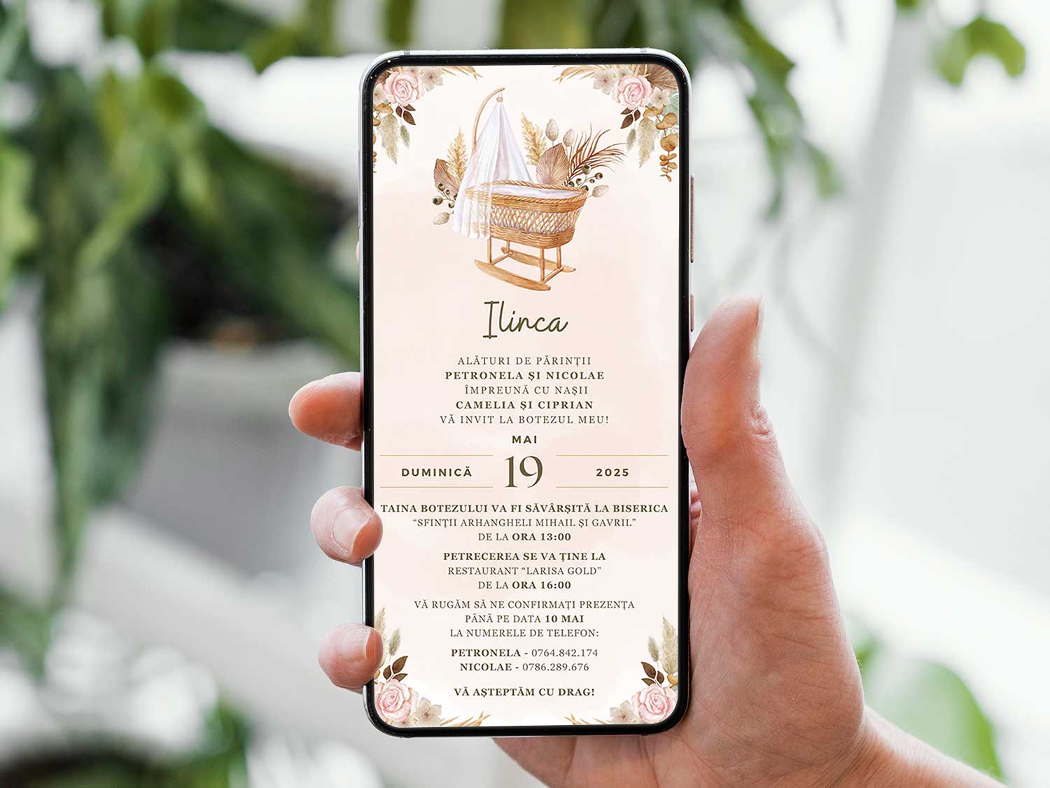 Invitatie Botez BOHO, Format Digital