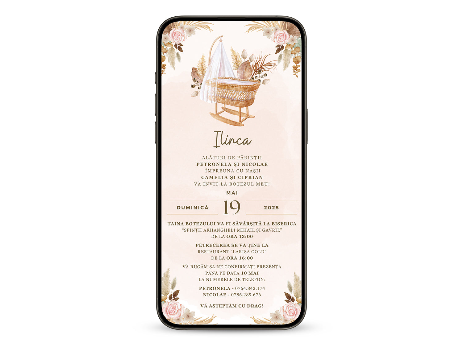 Invitatie Botez BOHO, Format Digital