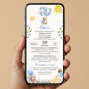 Invitatie Botez Baby Bear Toys, Format Digital