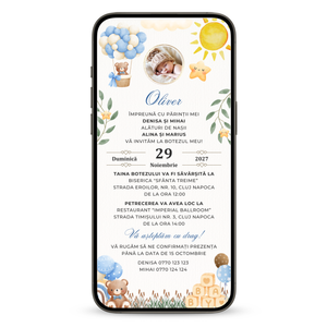 Invitatie Botez Baby Bear Toys, Format Digital