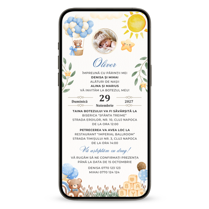 Invitatie Botez Baby Bear Toys, Format Digital