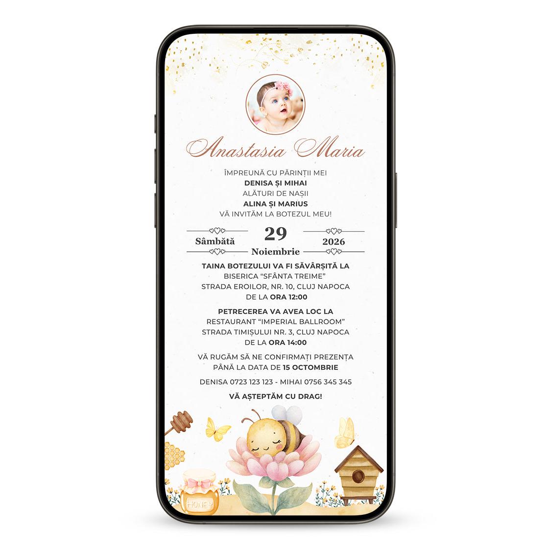 Invitatie Botez Baby Bee, Format Digital-BalloonEvents.ro