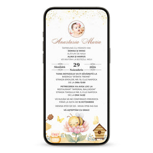 Invitatie Botez Baby Bee, Format Digital-BalloonEvents.ro